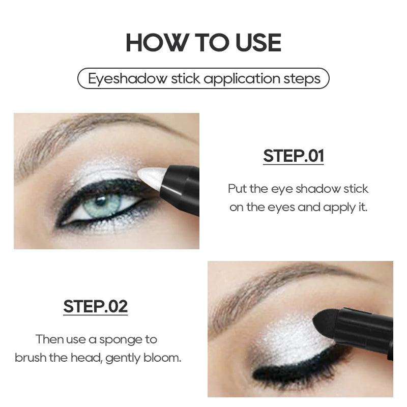 Dual-ended Design Shimmer Eyeshadow Stick, Multiple Used Colors, Eyeshadow&lying Silk&face Highlight Pen with Cotton Brush