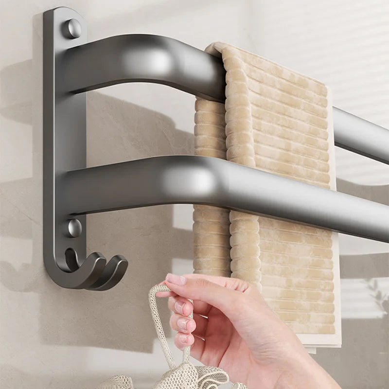 Space Aluminum Multi Rod Towel Bar Bathroom Accessories Wall Hanging Towel Holder Hanger Bath Room Shelf with Hooks Towel Rail