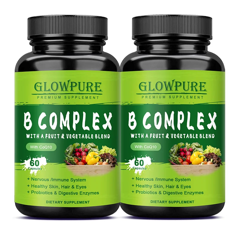 B Complex Vitamins for Nervous System & Energy - Supports Immunity, Heart Health, Hair, Skin & Nails