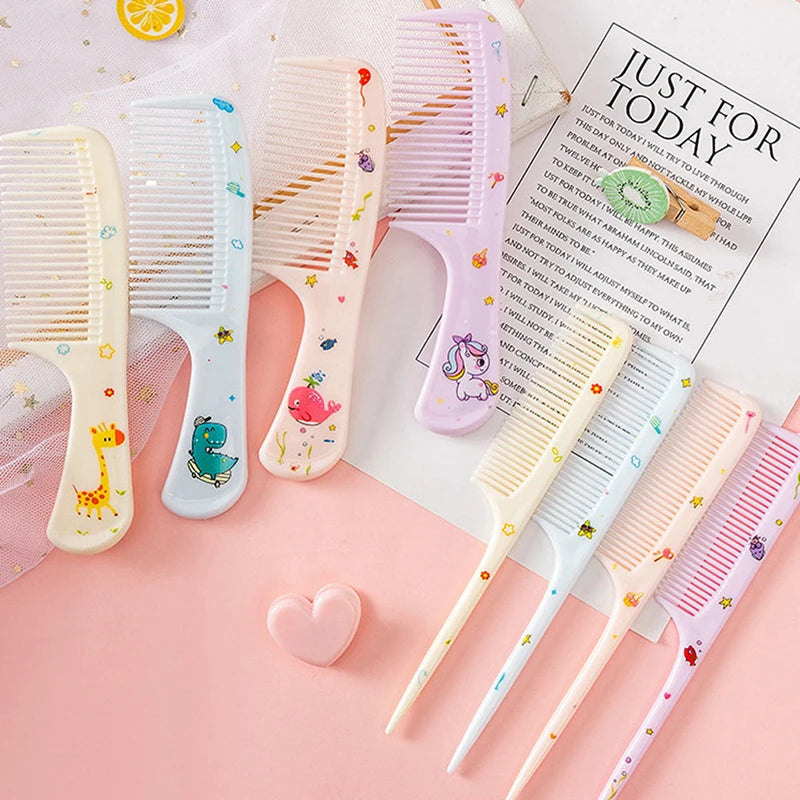 2Pcs/Set Cute Kids Hairdressing Comb Anti-static Pointed Tail Comb for Girls Whale Dinosaur Giraffe Unicorn Hair Cmb Kids