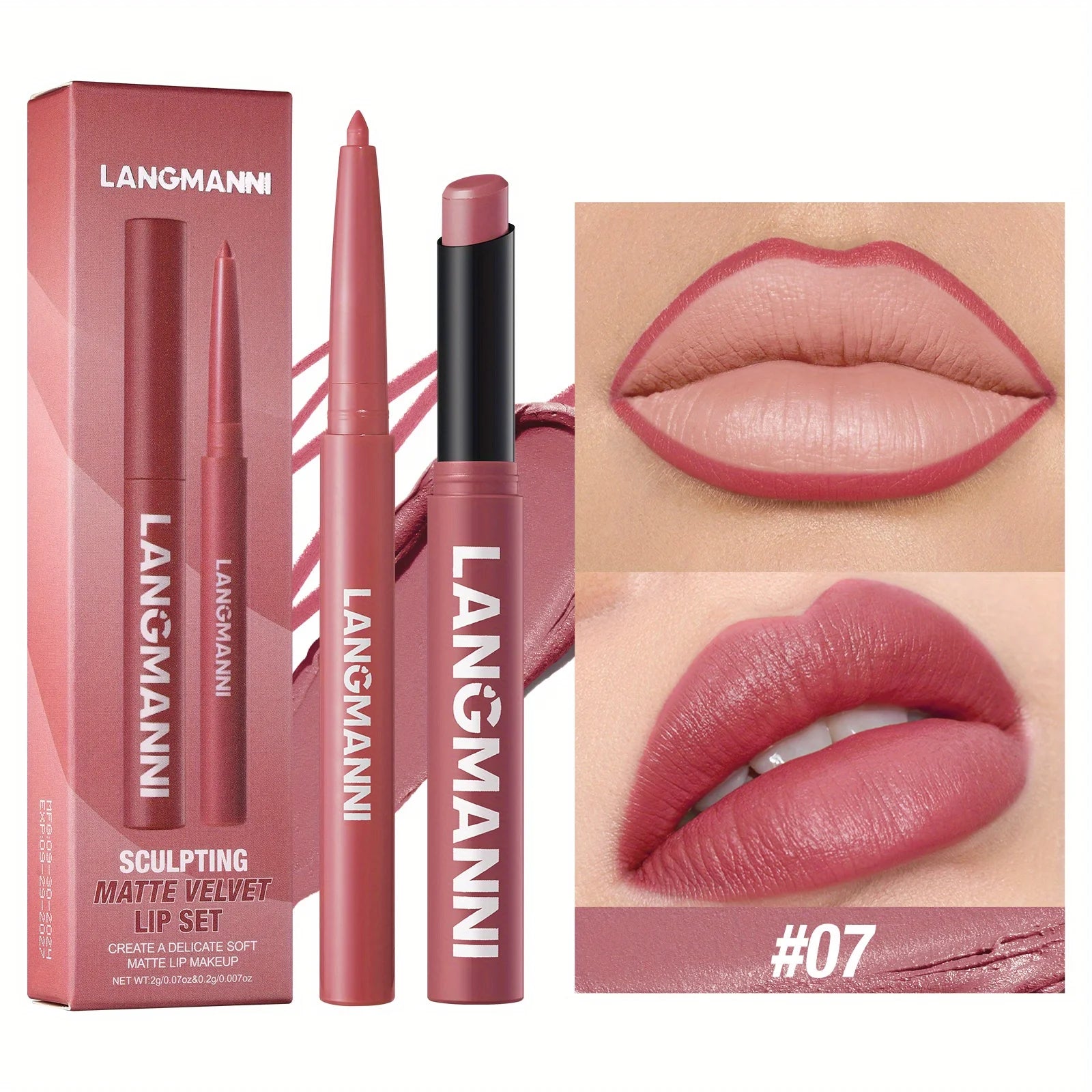 Oblique Rotating Matte Lipstick Lasting & Matte Lip Liner 2 Combination Set