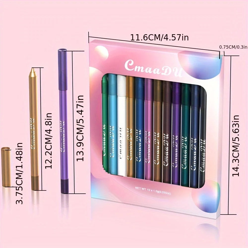 CmaaDu 12 Pcs Set of Waterproof Eyeliner Pens with Shimmering Effects - Includes Eyeshadow Durable and Easy to Color Highlighter