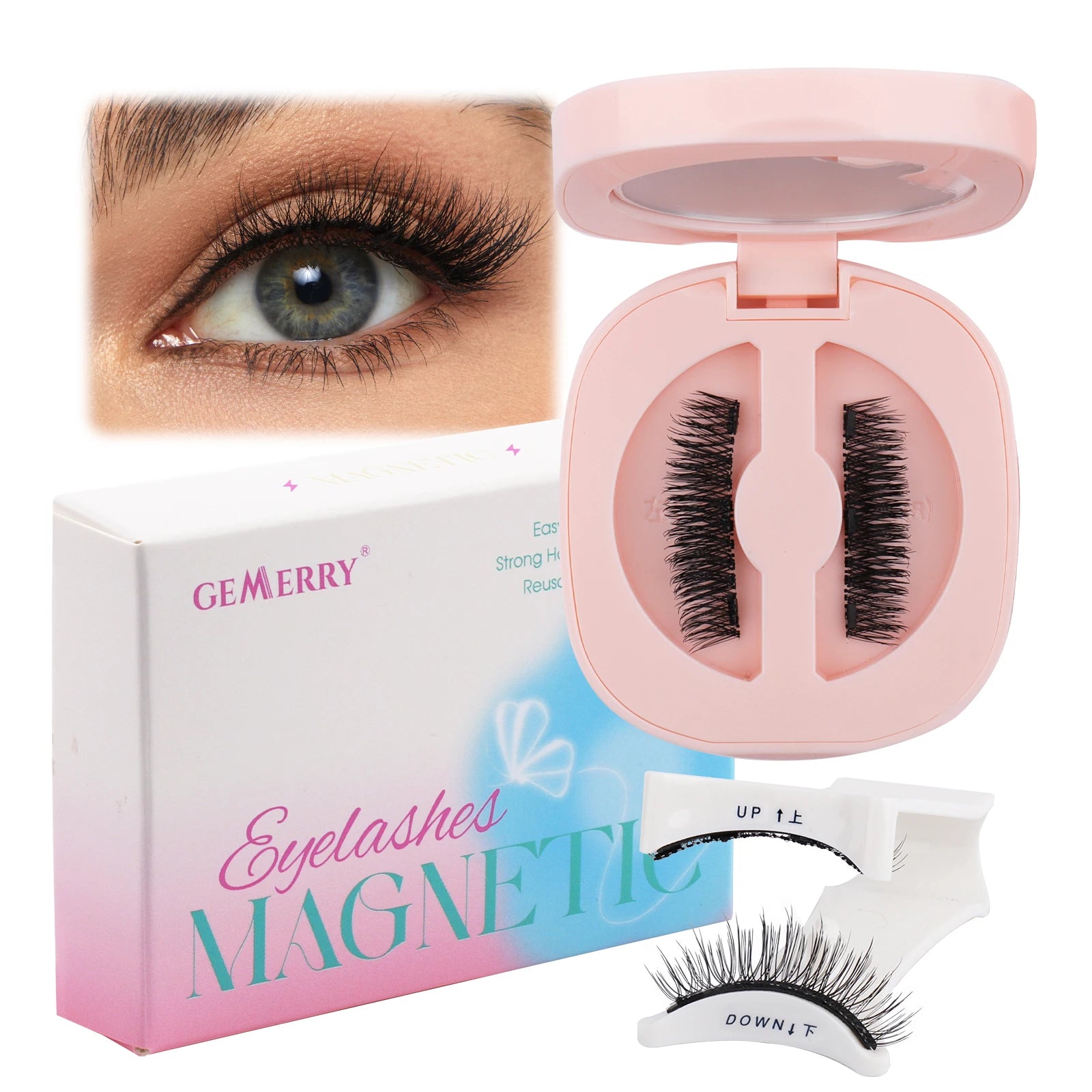 GEMERRY Magnetic Eyelashes with Applicator Natural Look Reusable Soft Strip False Lashes No Glue Makeup Kit Easy to Wear  Remove