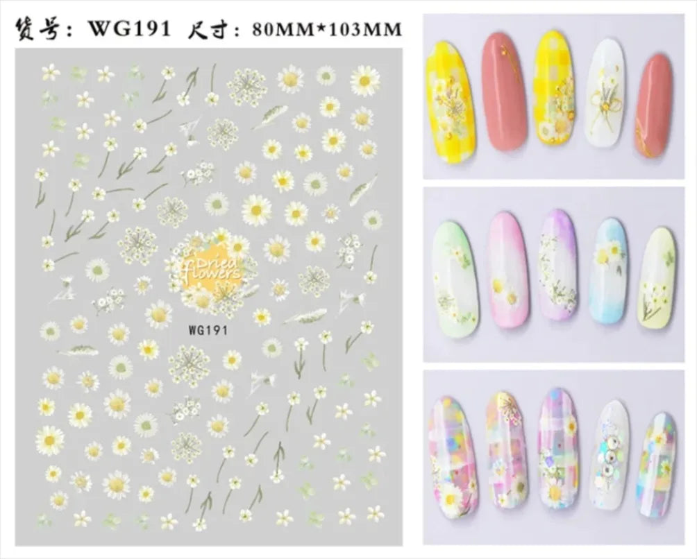 3D Flower Petal Nail Stickers Purple Pink Tulip Leaf Clover Summer Avocado Fruit Geometric Line Floral Manicure Decoration