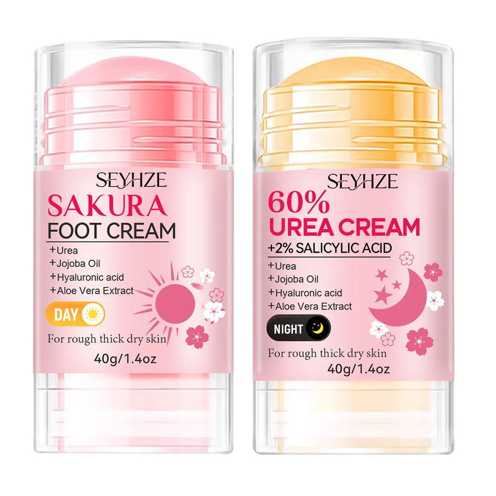 SEYHZE Sakura Foot Care Stick 60% Urea Cream with 2% Salicylic Acid Double Moisturizing with Shea Butter Aloe Tea Tree Oil And J