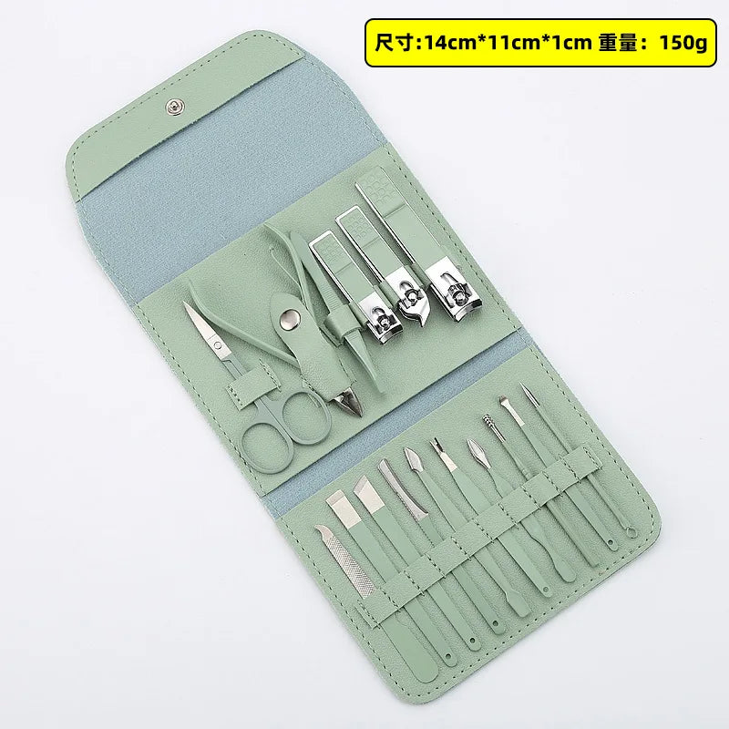 16Pcs Manicure Pedicure Tool Set Stainless Steel Nail Clipper Kit with Storage Bag Cuticle Nail Care Beauty Grooming Tools
