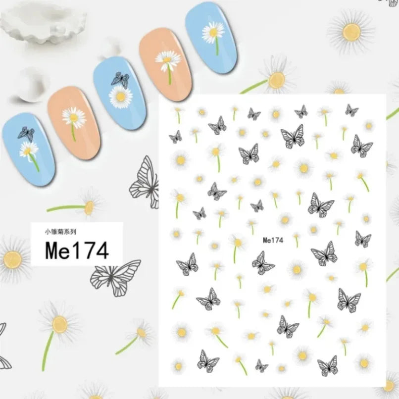 3D Flower Petal Nail Stickers Purple Pink Tulip Leaf Clover Summer Avocado Fruit Geometric Line Floral Manicure Decoration