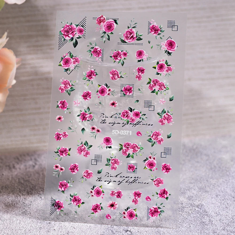 1Pc 3D Lavendar Flowers Stickers for Nails Spring Sakura Floral Leaves Self-Adhesive Sliders Decals Art Manicure for Decoration