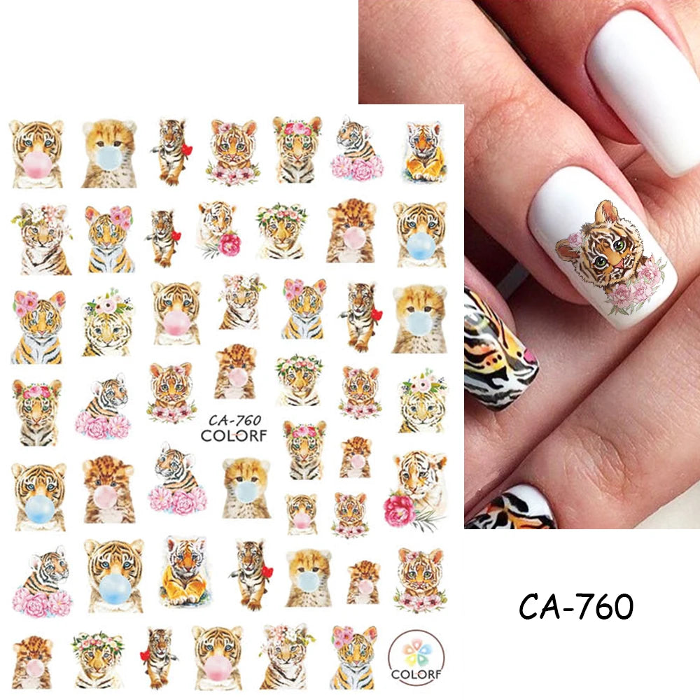 Press on Nails Tiger Symbol Nails Decals Design Fierce Wild Animal Leopard Decoration Manicure Stickers Nails Accessories Tools