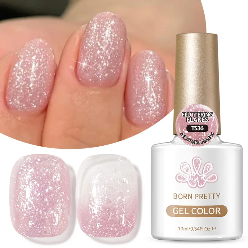 BORN PRETTY 10ml Fluttering Flakes Jelly Gel Polish Semi Permanent Soak Off UV Gel Nail Art Manicure Nail Supplies Vernis