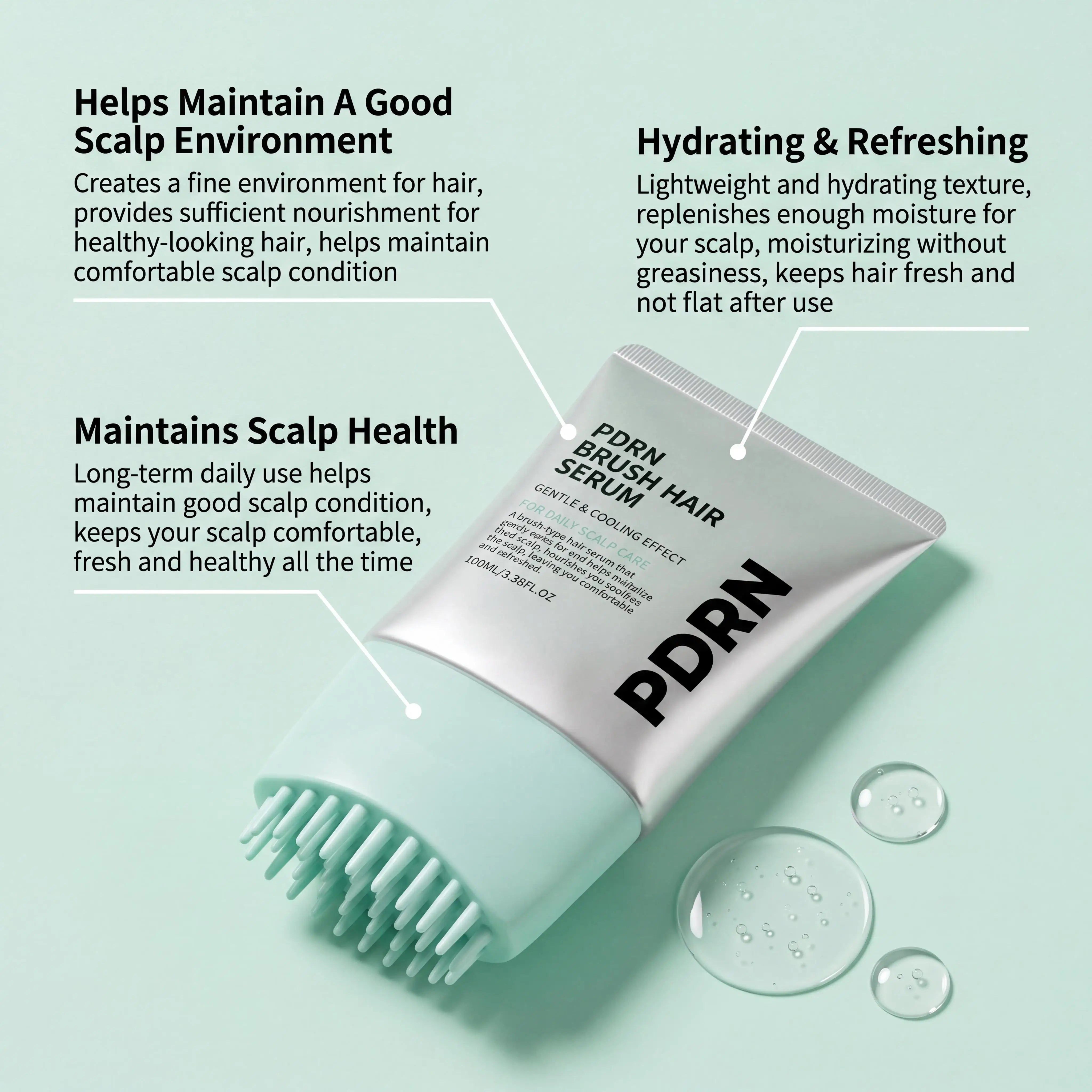 PDRN Hair Serum With Built-In Brush,Strengthen Hair Root Anti Hair Loss Improve Scalp Environment Daily Head Care Scalp Massager