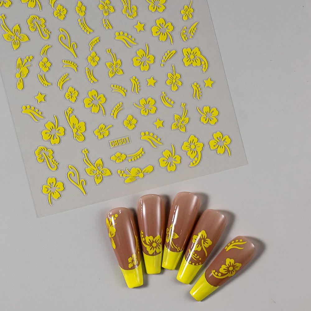 4Pcs 3D Hibiscus Flower Nail Stickers White,Pink,Gold,Silver Floral Nail Decals Y2K Petal Self-Adhesive Manicure Decor Sliders *