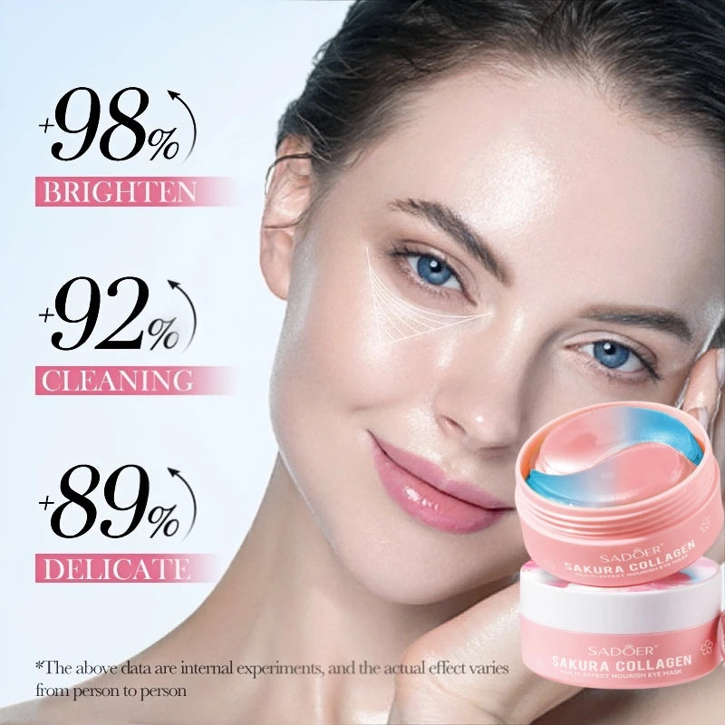 60Pcs Sakura Collagen Eye Masks – Nourishing & Hydrating Eye Patches to Moisturize, Refresh and Brighten the Under-Eye Area for a Smooth, Radiant Look
