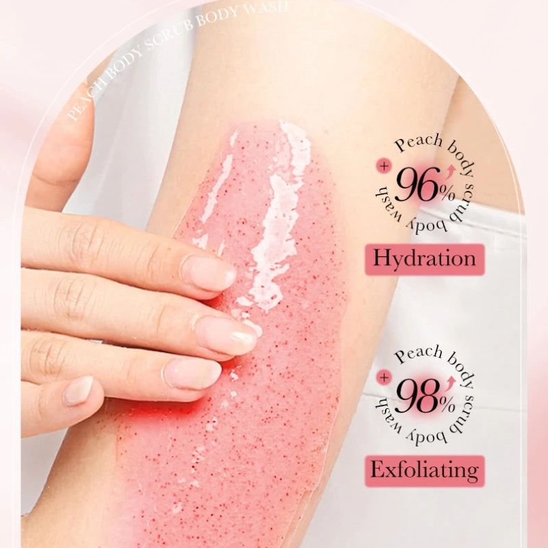 300ml Peach Exfoliating Shower Gel, Rich in Peach Extract, Citrate Salts and Other Ingredients, with a Fresh Peach Scent, Long-Lasting Fragrance, Rich Foam, and Delicate Exfoliating Particles That Can Effectively Penetrate an