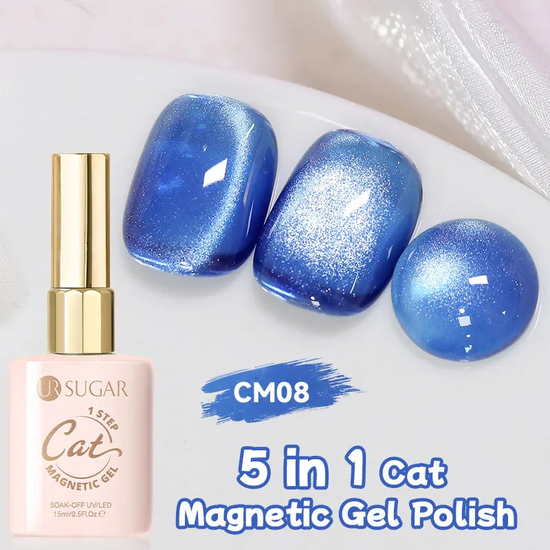 UR SUGAR 5-in-1 15ml Cat Magnetic Gel Polish 1-Step No Base No Top Coat Dry UV LED Nail Gel Long Lasting Easy Apply
