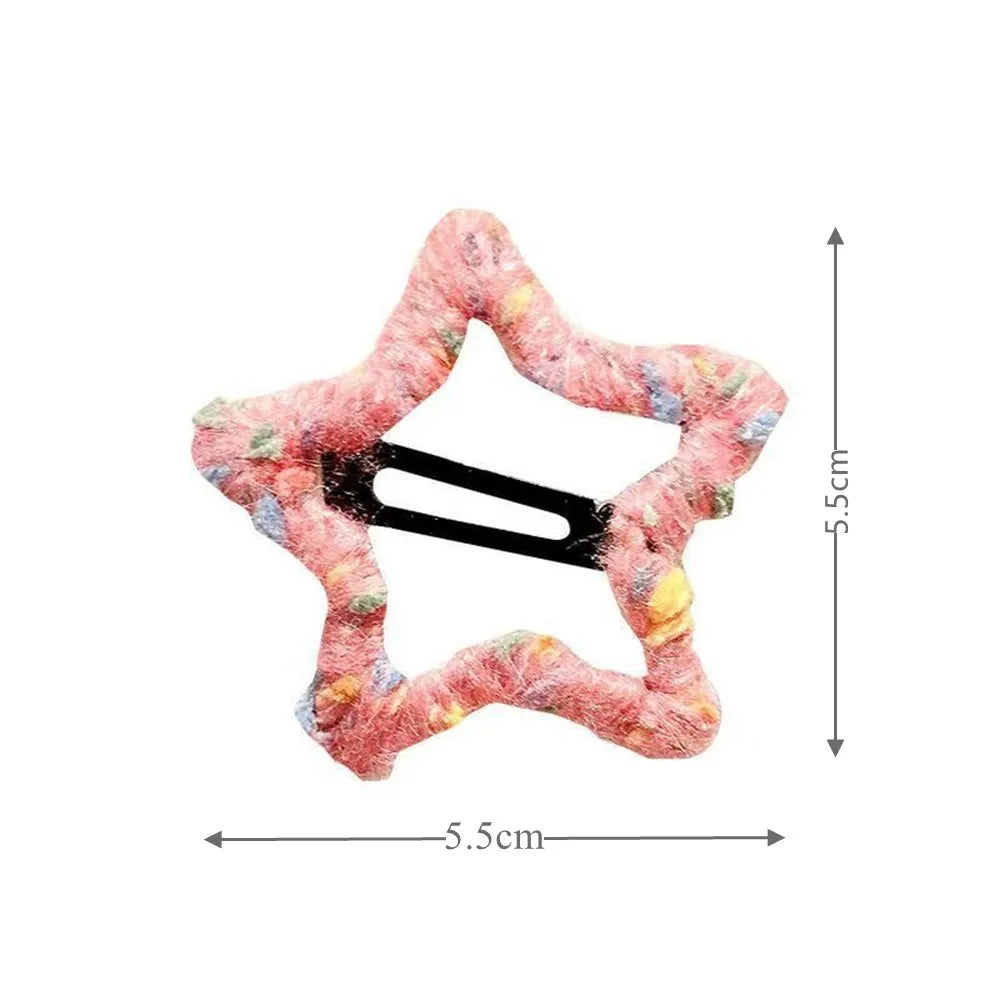 4Pcs Star Hair Clips, Colorful KnittingHair Clips, Elegant 5-Star Hairband Clips, Hair Accessories For Girl To Style Side Braids