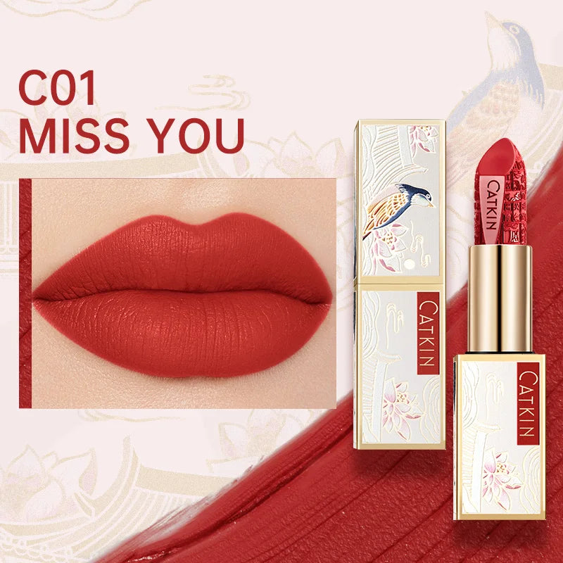 CATKIN Dreamworld Carving Lipstick, Waterproof Long Lasting Satin Nourish Moisturizing Smooth Soft 0.13 Ounce-Chinese Style