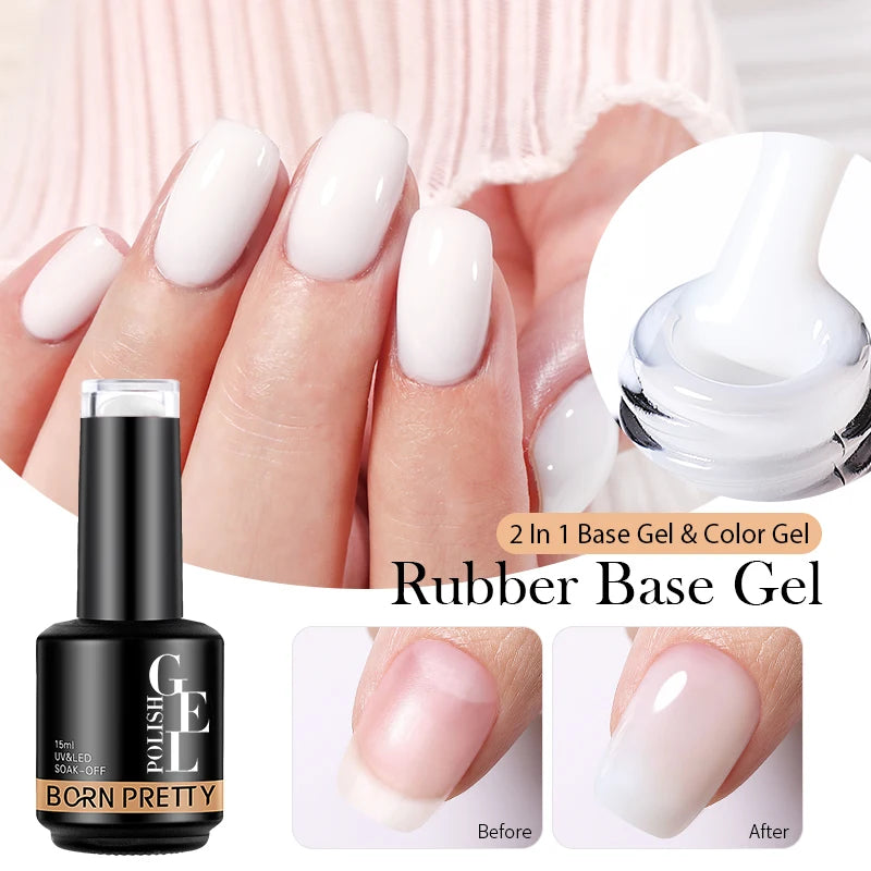 BORN PRETTY Milky White Rubber Base Gel Polish 15ml Soft Building Base Soak Off UV LED Nail Gel Strength for Natural Manicure