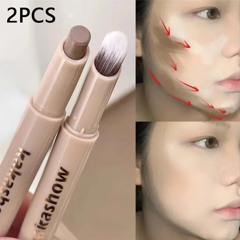 2in1 Contouring Stick with Brush Long Lasting Corrector Nose Shadow and 3D Face Contouring Neutral Bronzer Makeup Stick Cosmetic