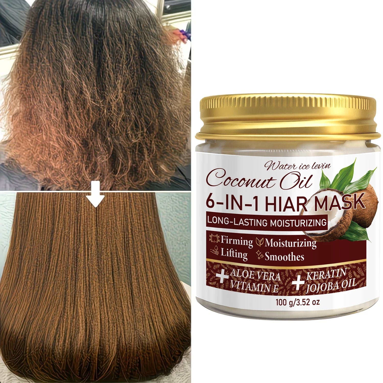 6-in-1 Coconut Hair Mask with Keratin & Jojoba Oil, Moisturizing & Smooth Hair Care