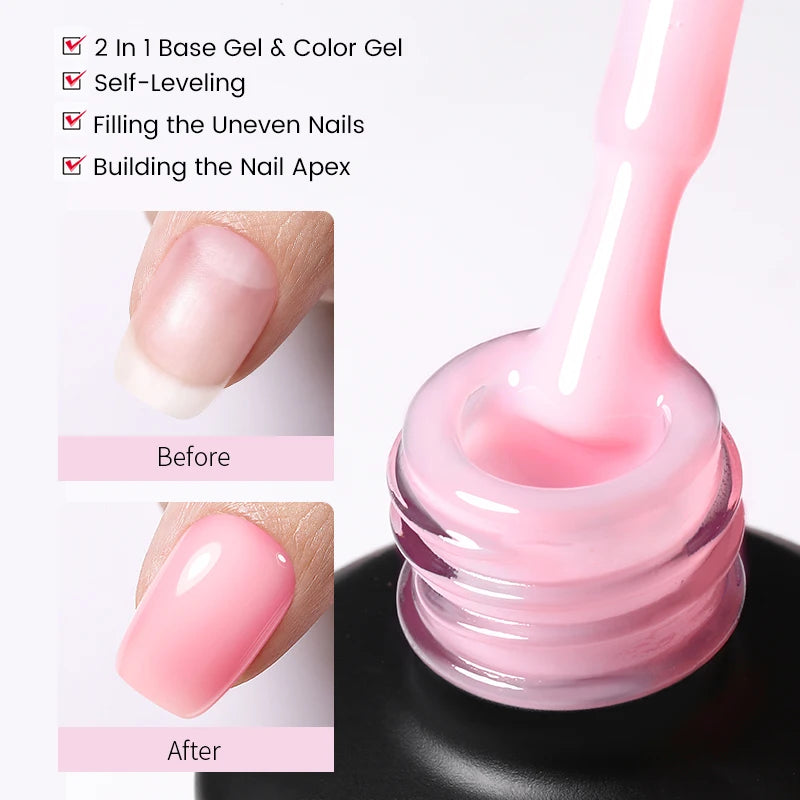 BORN PRETTY 15ml Jelly Nude Rubber Base Gel Natural Milky White Clear Semi Permanent Self-Leveling Soak Off UV LED Gel Varnish