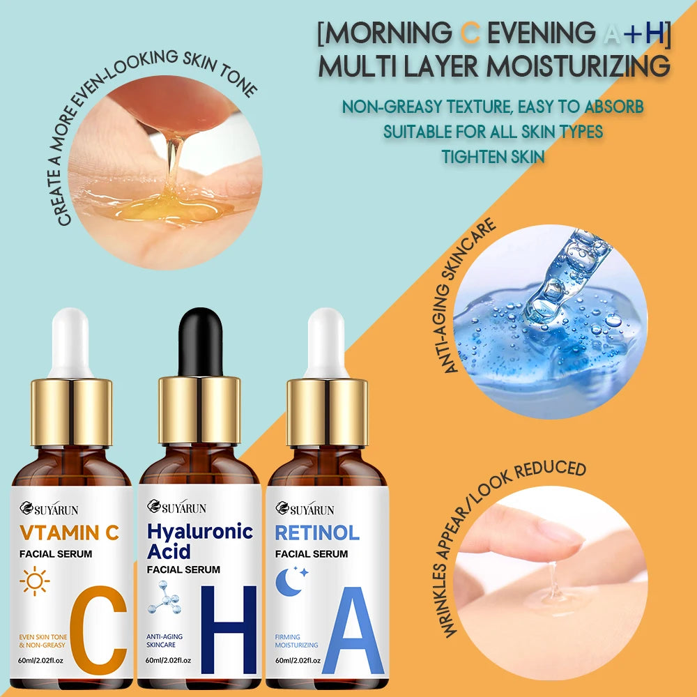 SUYARUN Vitamin C + Retinol + Hyaluronic Acid Serum Duo | Anti-Aging Brightening & Hydration Combo | For All Skin Type.