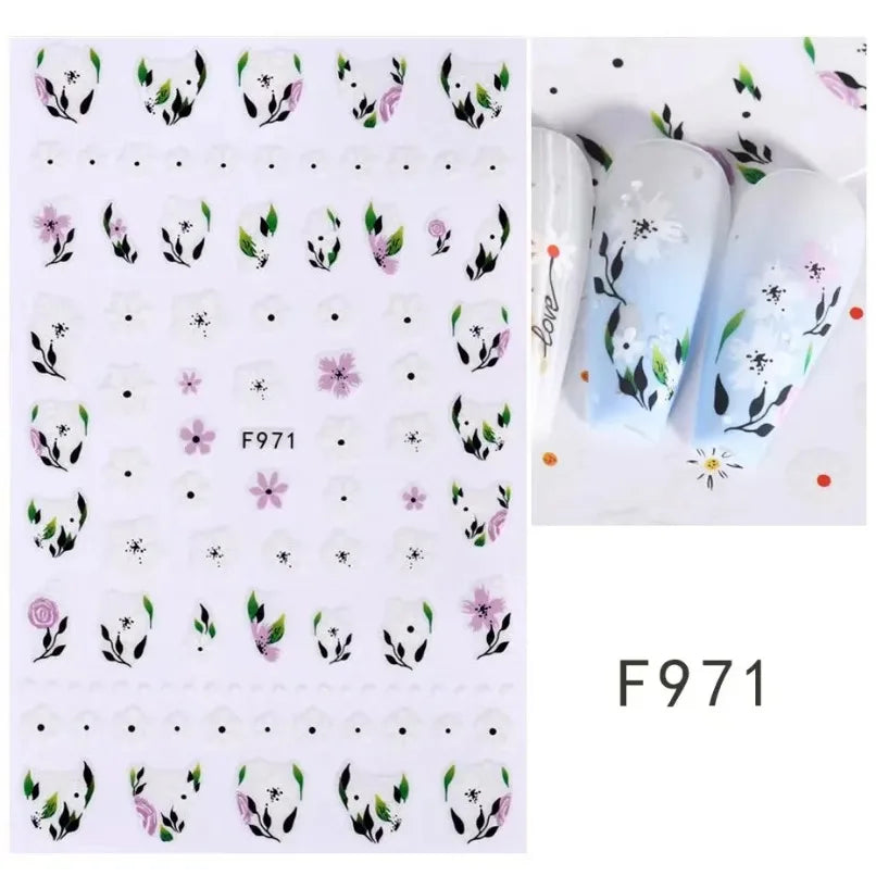 3D Flower Petal Nail Stickers Purple Pink Tulip Leaf Clover Summer Avocado Fruit Geometric Line Floral Manicure Decoration