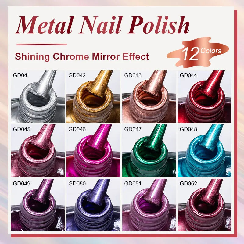MTSSII 7.5ml Metal Nail Polish, Silver Gold Red Yellow UV LED Soak Off Metallic Nail Art Varnish Quick-Drying Air-Dry Formula