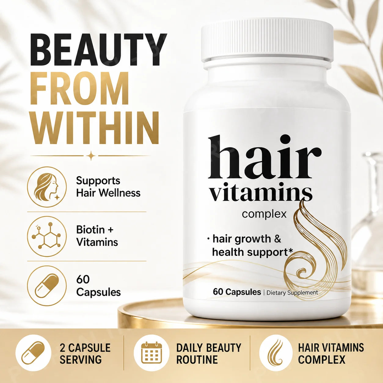 Hair Growth Vitamins for Women & Men, 14-in-1 Biotin Collagen Keratin Complex, Thicker Fuller-Looking Hair Routine, 60 Capsules
