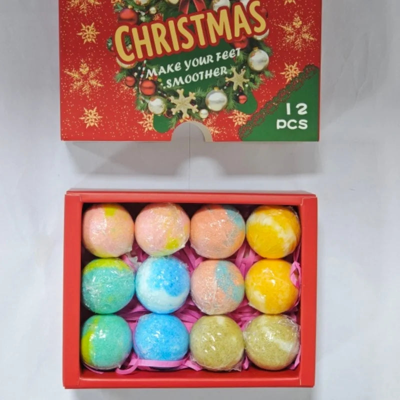Holiday Sea Salt Bath Bomb Gift Set 12 Pcs - Keratin Formula Softens & Removes Dead Skin, Perfect for Foot Spa & Relaxation.