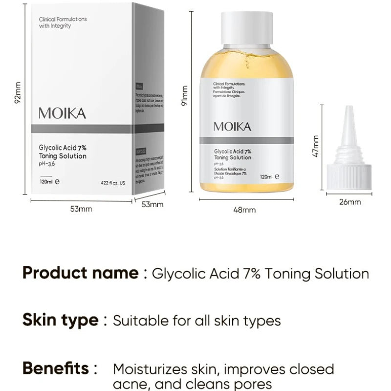 120ml Hydrating 7% Glycolic Acid Face Toner AHA Pore Minimizing Serum Facial Exfoliating Moisturizing Face Lotion