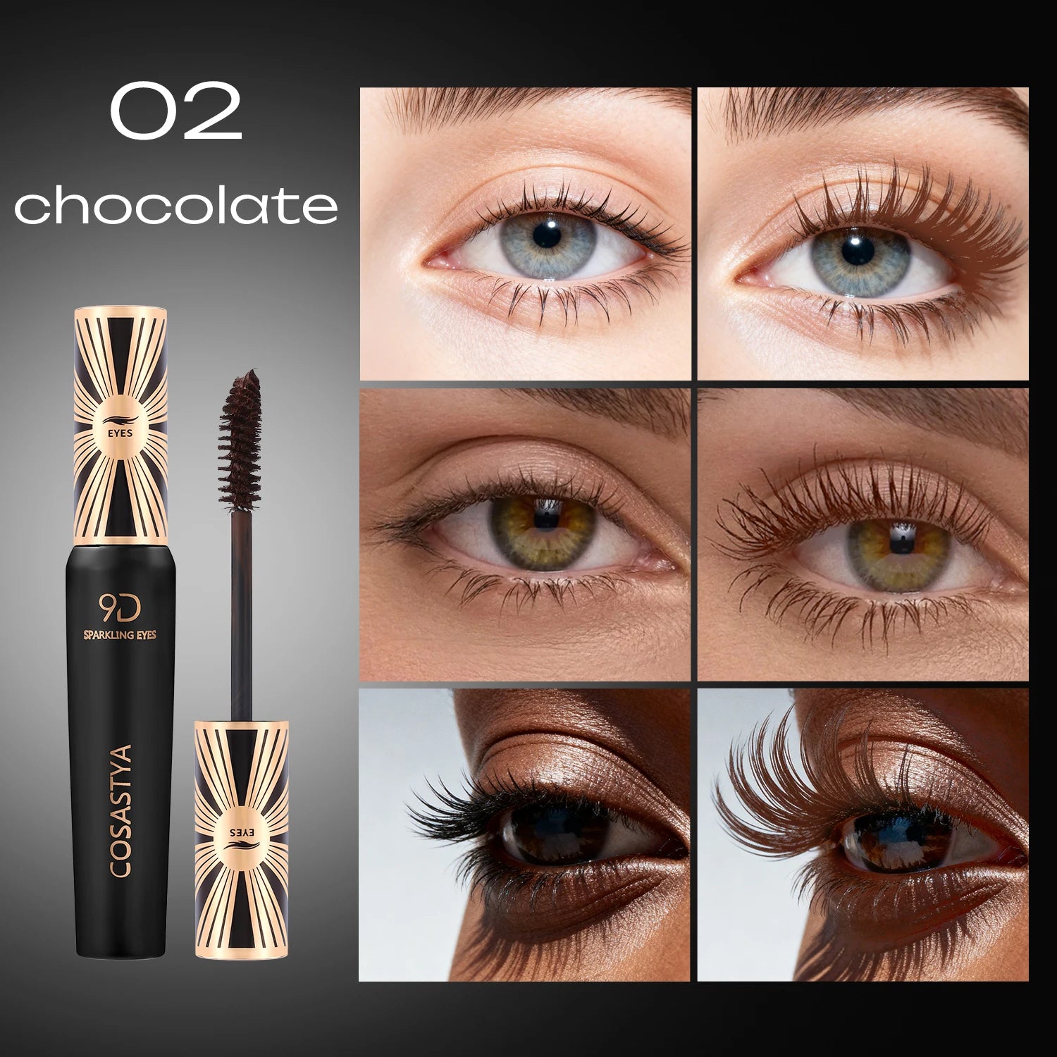 COSASTYA 9D Waterproof and Sweat-Proof Mascara, Black, Volume, Curl, Long-Lasting, Smudge-Proof, Travel Size