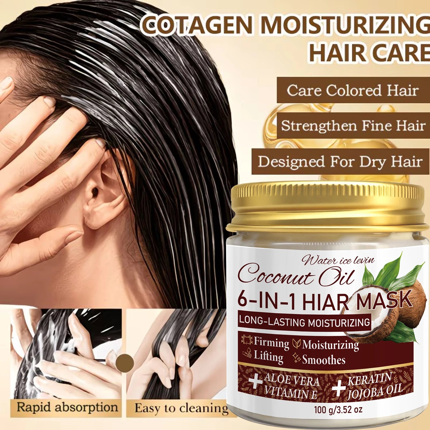 6-in-1 Coconut Hair Mask with Keratin & Jojoba Oil, Moisturizing & Smooth Hair Care