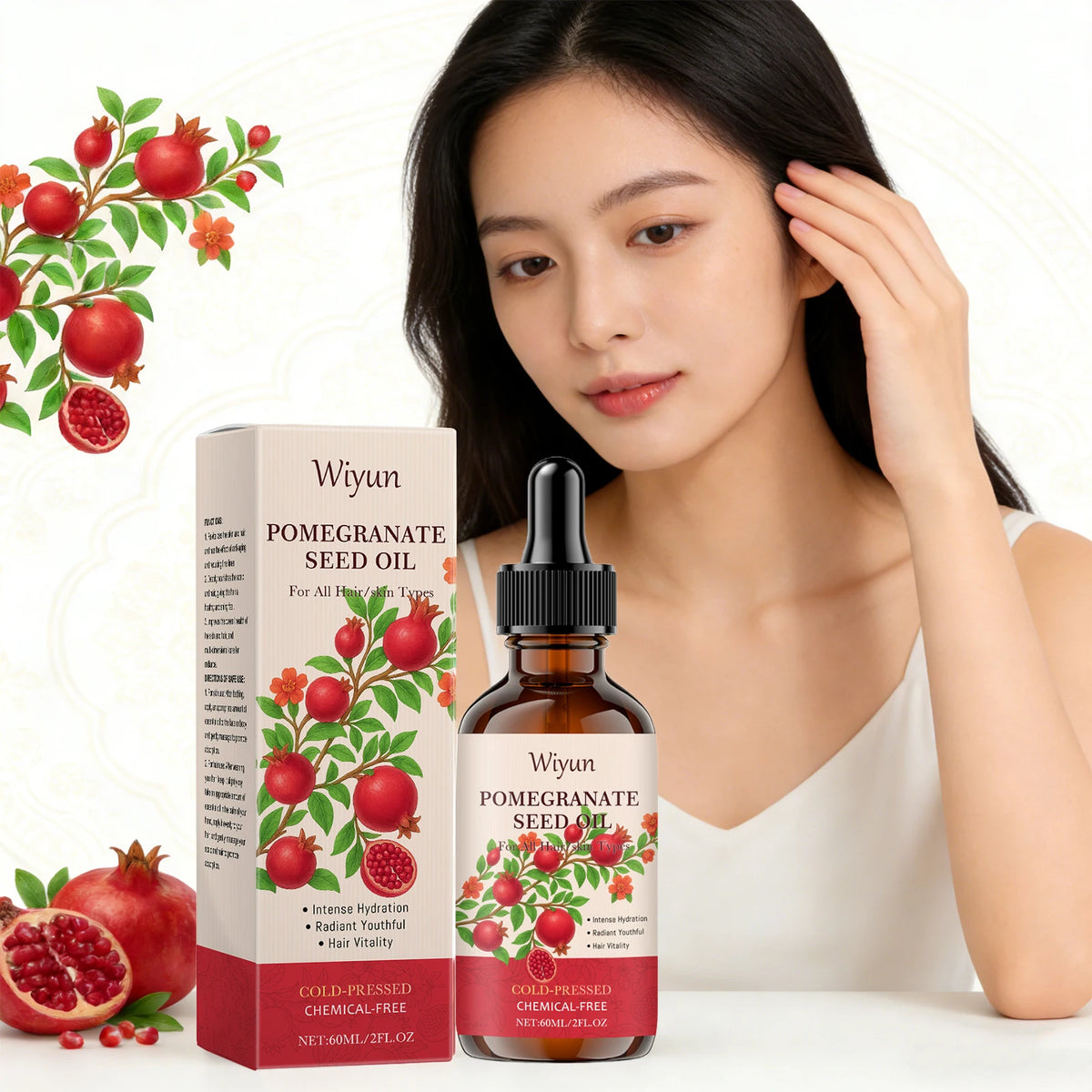Pomegranate Seed Oil for Hair Skin Care Nourishing Scalp Increase Skin Elasticity Reduce Dryness Smoothing Cold-Pressed Body Oil
