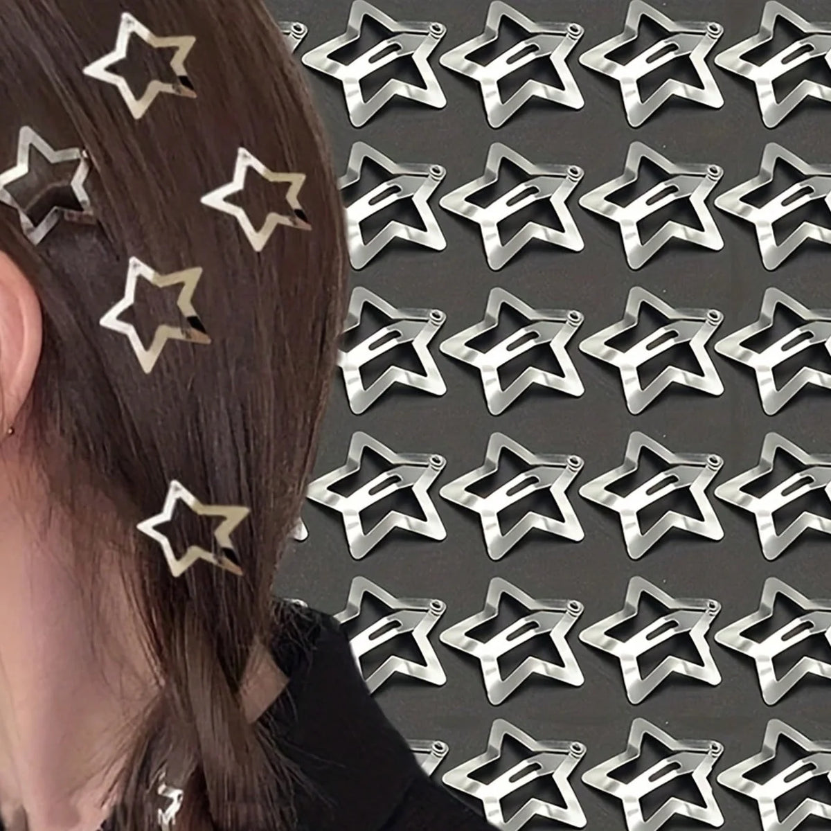 5/15/30/60/100/200pcs Y2K Silver Star Hair Clips for Girls Metal Snap Clip Hairpins Barrettes Hair Grip Jewel Hair Accessories
