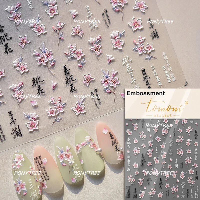 Elegant Pink Purple Flower Rose Colourful Gentle Petal Peach Blossom Metal Shiny Self Nail Art Sticker Decoration Manicure Decal