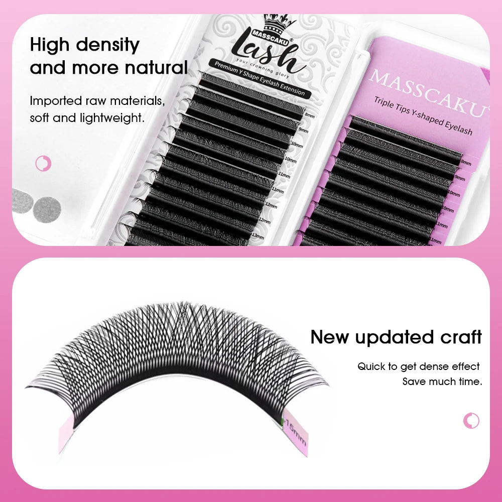 Hot Selling Masscaku 3D Effect Y Style Eyelashes Natural Soft Split Tips Premade Volume Lashes Premium Mink Lash Extensions