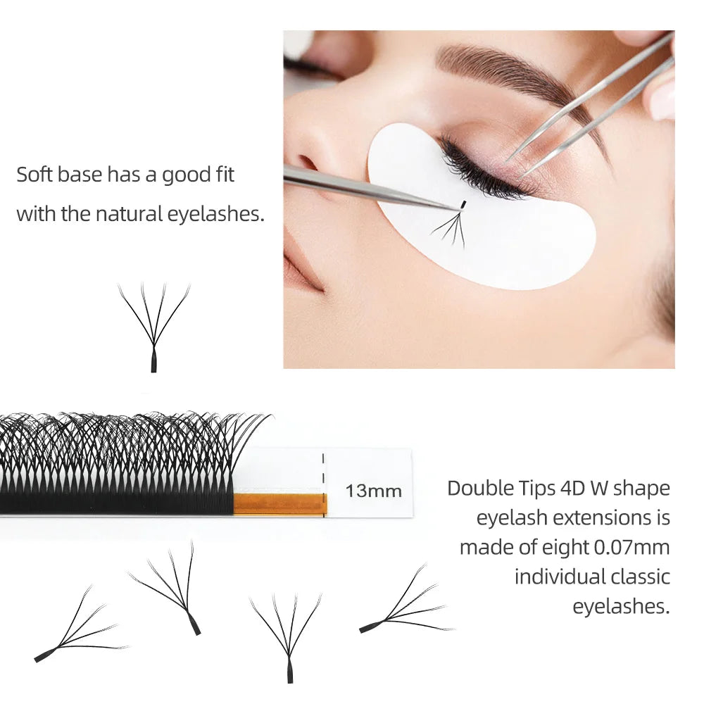 NAGARAKU Double Tips 4D W Shape Eyelash Extensions Split Top 8 Individual Interlaced Lashes