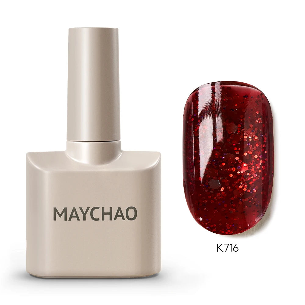 MAYCHAO Cherry Red Gel Nail Polish 12ml Glossy Semi Permanent Soak Off UV LED Frosted Gel Nails Base Painting Varnish