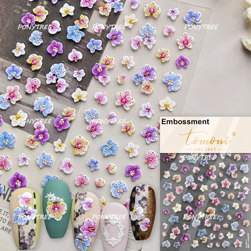 Elegant Pink Purple Flower Rose Colourful Gentle Petal Peach Blossom Metal Shiny Self Nail Art Sticker Decoration Manicure Decal