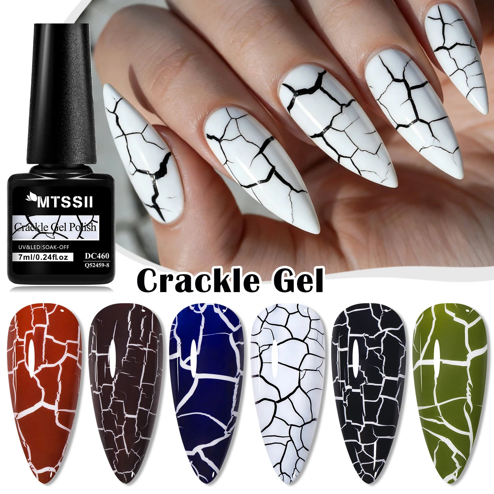 6pcs Crackle Gel Nail Polish Set Cracking Nail Lacquer Quick Dry Nail Art Varnish Semi Permanent Soak Off UV Gel Nail Supplies