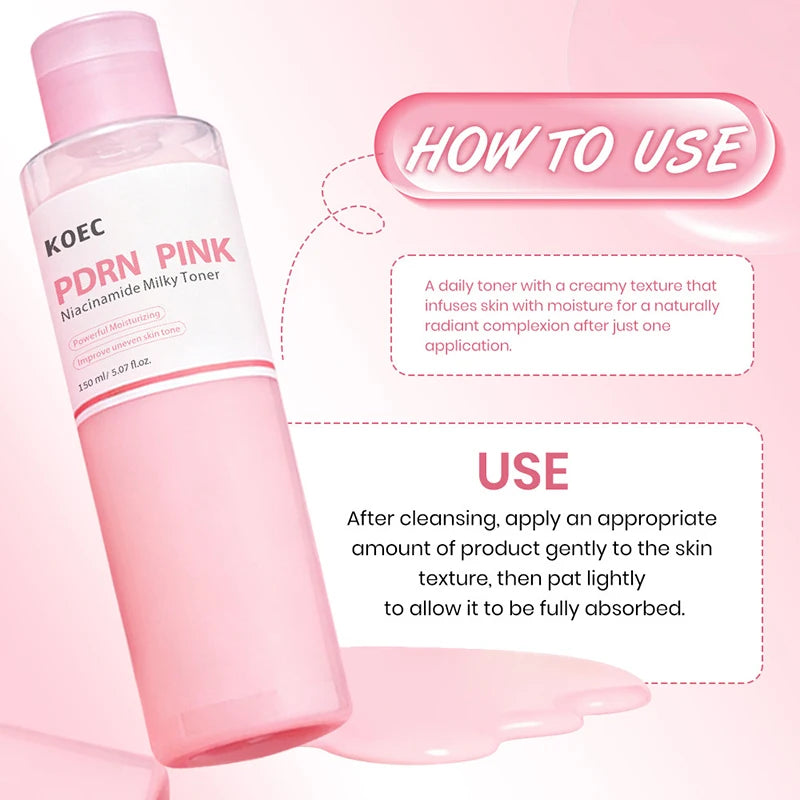 PDRN & Niacinamide Milky Toner 150g, Pink Hydrating Essence Lotion, Brightening Moisturizer for Glowing Skin, Korean Skin Care