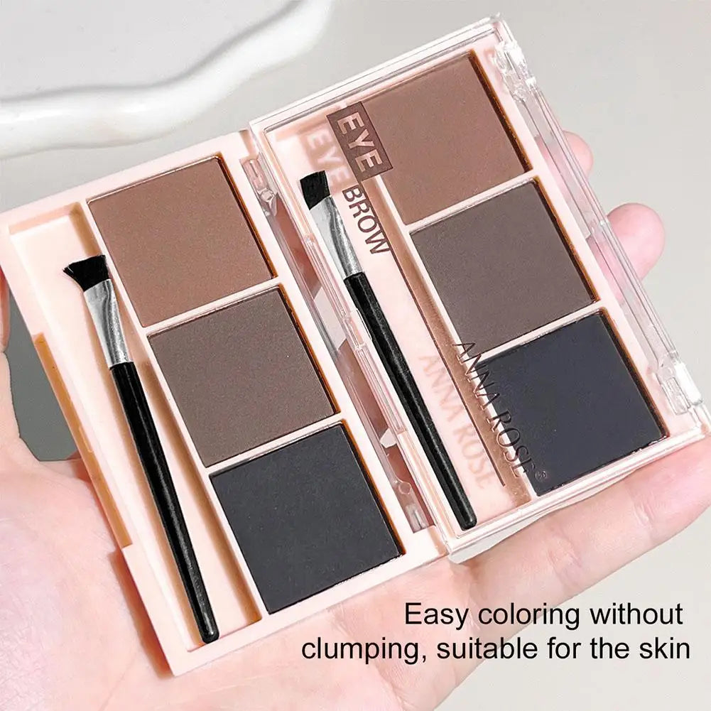 ANNA ROSE 3-In-1 Eyebrow Powder Palette With Enhancer Brush Natural Long-Lasting Shaping Sweat-proof Waterproof Makeup