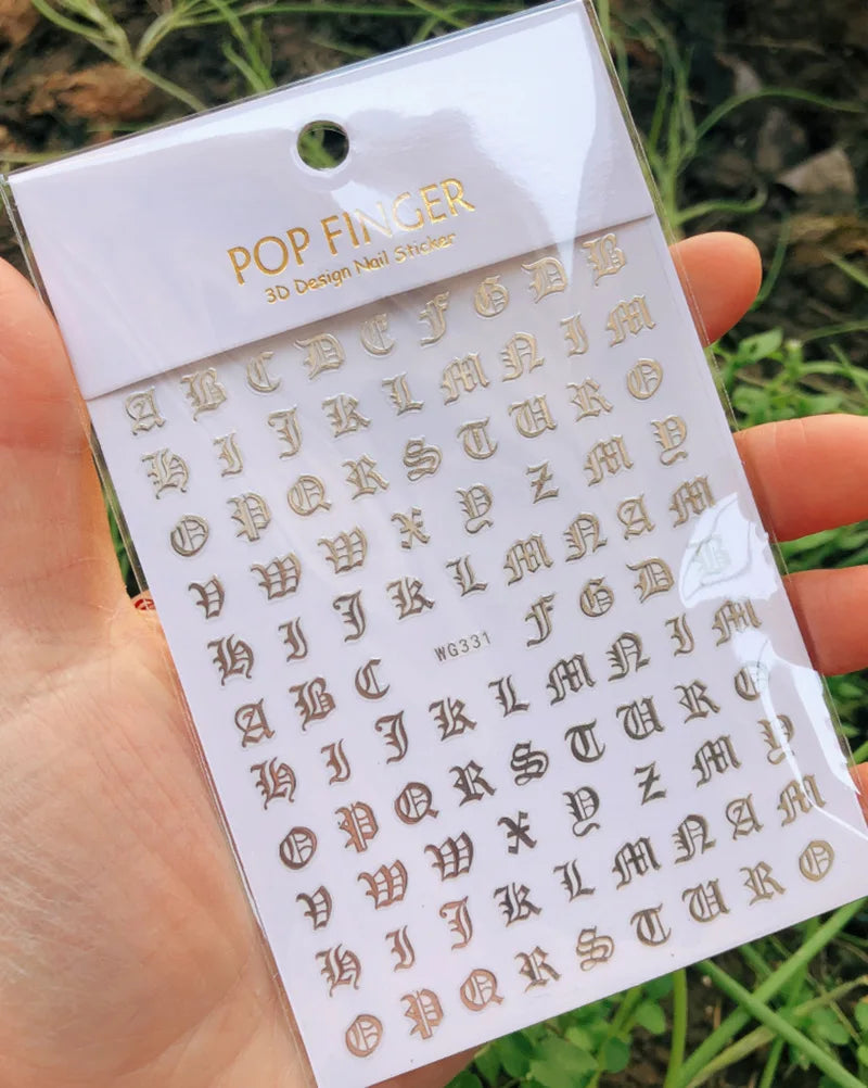 New Roman 26 English Alphabet Number 3D Self-adhesive Nail Art Decal Sticker Word Small Letter Nail Tattoos Decal Stickers