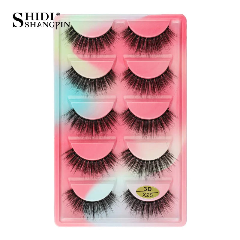 3D Faux Mink Lashes X05 Fluffy Wispy False Eyelashes 5Pairs Reusable Soft Volume Eyelashes Natural Look for Daily & Party Makeup