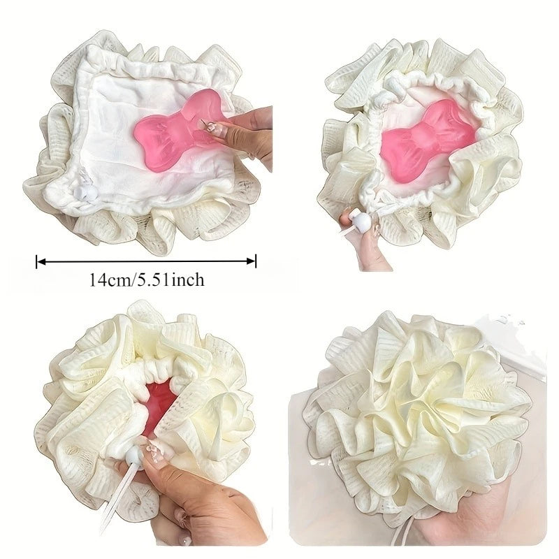 1pc 2-in-1 Bath Sponge and Washcloth Holds Soap No Lint With Hanging Loop Bath Sponge Bathroom Washcloth