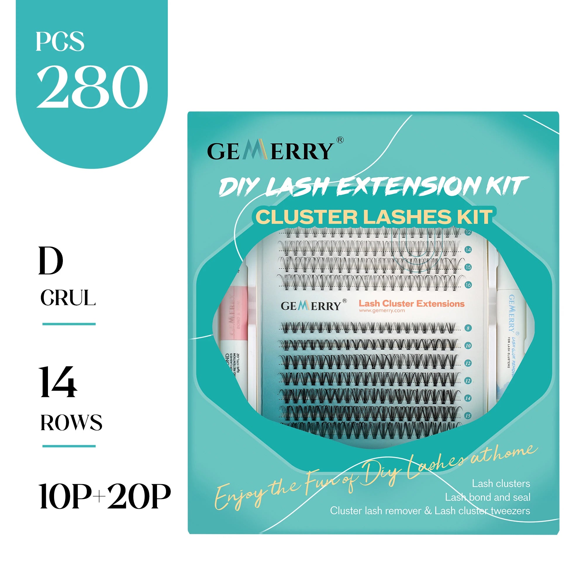 Gemerry 40P/50P DIY Lashes Extension Kit With 280 PCS False Lash Clusters Lash Bond And Seal Lash Glue Remover And Lash Tweezers