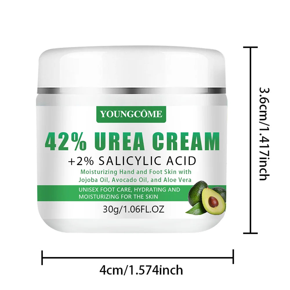 YOUNGCOME 42% Urea + 2% Salicylic Acid Avocado Foot Cream – Intensive Moisturizing Calluses & Dry Skin Hands/Feet, All Skin