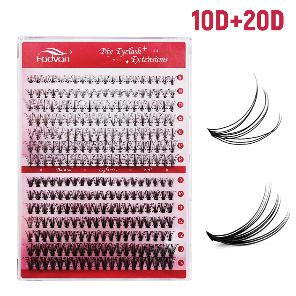 Fadvan DIY 280 Cluster Lashes Natural C/D Curl Individual Mink Eyelashes Makeup Supplies at home