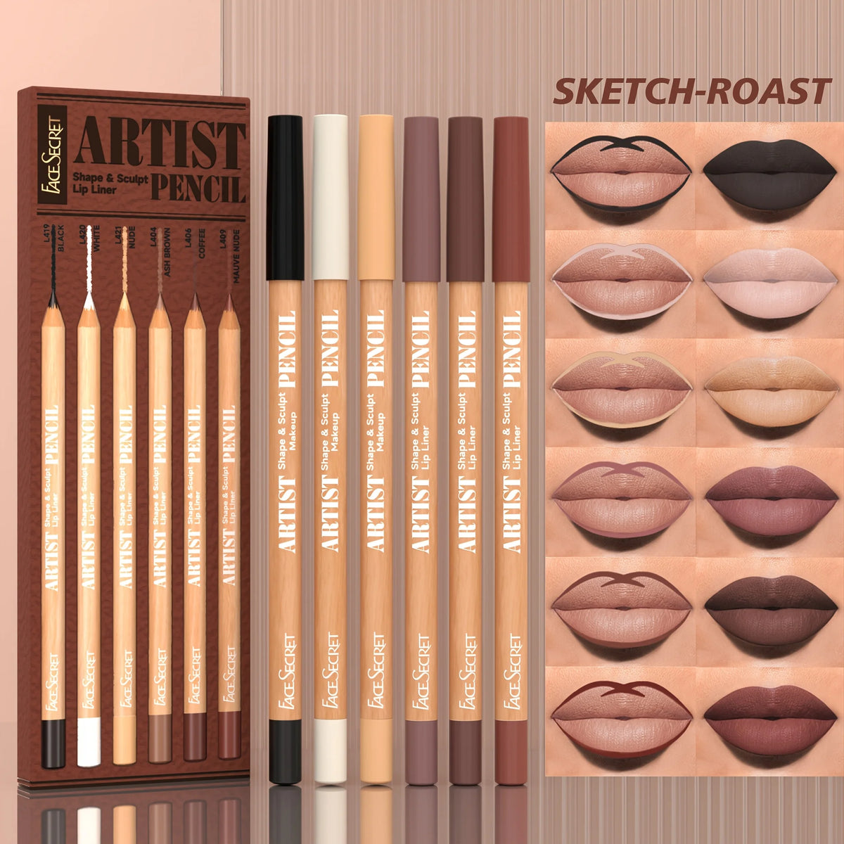 6pcs Long-Lasting Velvet Matte Lip Liner Pencils Set | Non-Drying & Filling Lips | Versatile Shades for All Light Beige Types